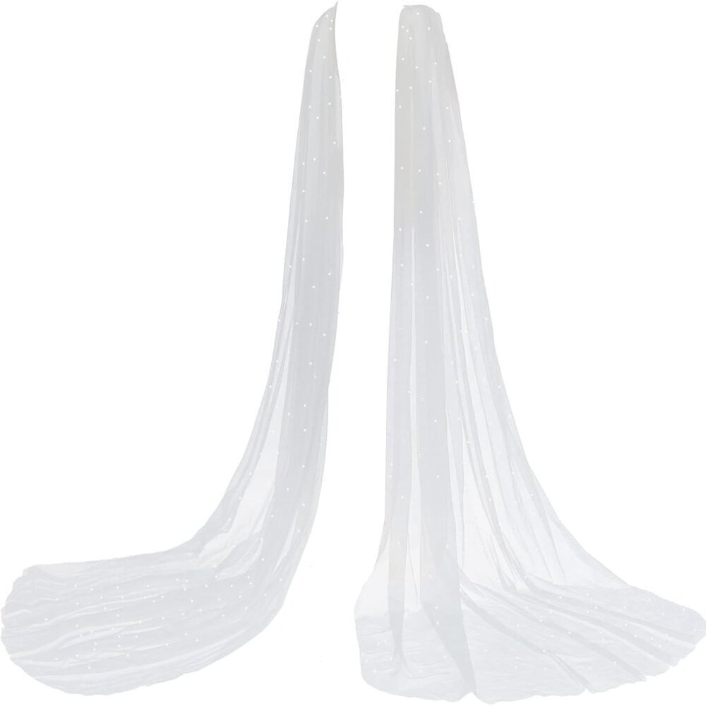Wedding Bridal Cape Tulle Detachable Sleeve Pearl Shoulder Veil for Formal